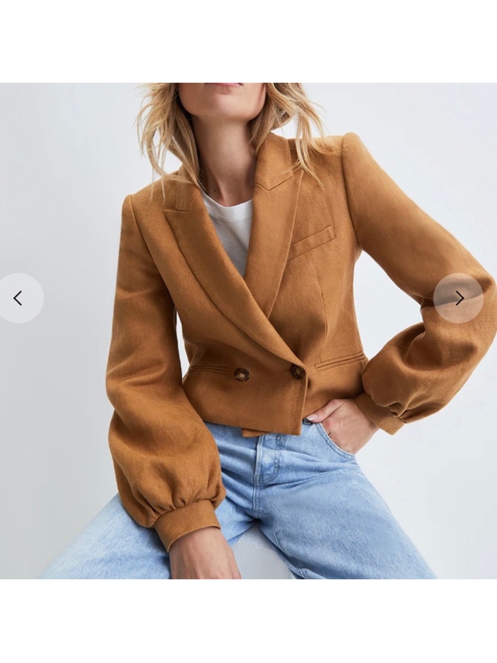 Veronica Beard Milani Cropped Double-Breasted Camel Blazer Jacket